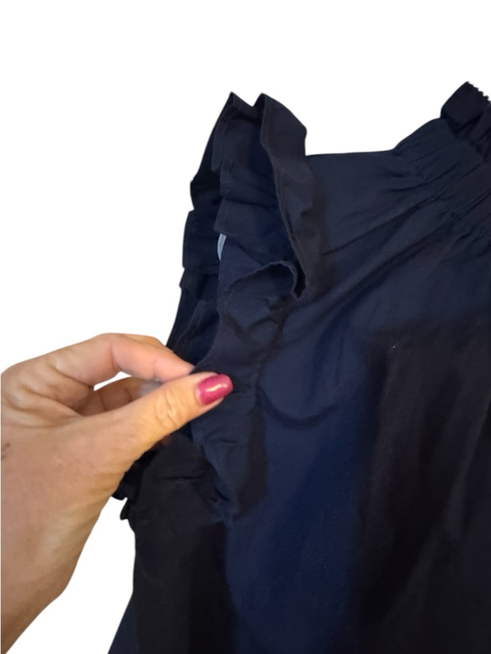 NWT Navy Ruffle Sleeveless Cotton Spring/Summer Top LARGE #12 - Picture 3 of 9